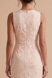 Champagne Mermaid Embroidery High-Low Round Neck Wedding Guest Dress with Tiered Ruffle