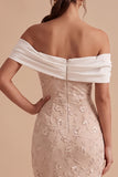 White and Pink Off the Shoulder Floral Embroidery Sheath Maxi Wedding Guest Dress