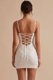 White Corset Bodycon Ruched Cowl Neck Spaghetti Strapes Short Little White Dress