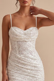 White Corset Bodycon Ruched Cowl Neck Spaghetti Strapes Short Little White Dress