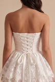 White Ruched Tiered Lace Basque Waist Satin Strapless Short Little White Dress