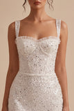 White Square Neck Corset Bodycon Short Little White Dress with Sequins