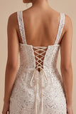 White Square Neck Corset Bodycon Short Little White Dress with Sequins