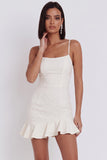 White Bodycon Ruffled Square Neck Short Little White Dress