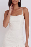 White Bodycon Ruffled Square Neck Short Little White Dress