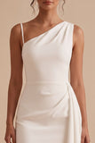 Asymmetrical One Shoulder White Bodycon Ruched Short Little White Dress