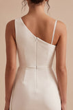 Asymmetrical One Shoulder White Bodycon Ruched Short Little White Dress