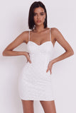 White Bodycon Spaghetti Straps Floral Sweetheart Short Little White Dress