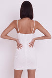 White Bodycon Spaghetti Straps Floral Sweetheart Short Little White Dress