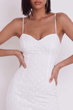 White Bodycon Spaghetti Straps Floral Sweetheart Short Little White Dress