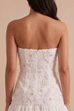 White Bodycon Bubble Hem Strapless Short Little White Dress with Bow