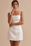 White Corset Square Neck Sheath Short Little White Dress