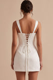 White Corset Square Neck Sheath Short Little White Dress