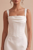 White Corset Square Neck Sheath Short Little White Dress