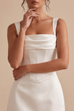 White Corset Square Neck Sheath Short Little White Dress