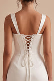 White Corset Square Neck Sheath Short Little White Dress