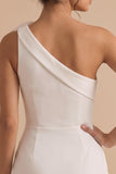 White One Shoulder Bodycon Short Little White Dress with 3D Flower