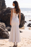 White Mermaid Satin Tulle Corset Ruched Sweetheart Midi Wedding Dress