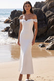 Off the Shoulder White Mermaid Maxi Wedding Dress with Lace