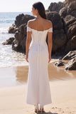 Off the Shoulder White Mermaid Maxi Wedding Dress with Lace