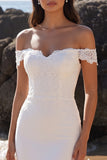 Off the Shoulder White Mermaid Maxi Wedding Dress with Lace