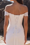 Off the Shoulder White Mermaid Maxi Wedding Dress with Lace