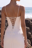 White Corset Sheath V-Neck Tulle Ruched Maxi Wedding Dress with Side Slit