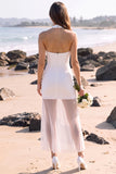 White Halter Sheath Tulle Short Wedding Dress