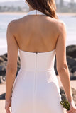 White Halter Sheath Tulle Short Wedding Dress