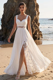 White Ruched Cut Out Lace Chiffon A-Line Maxi Wedding Dress with Appliques