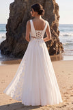 White Ruched Cut Out Lace Chiffon A-Line Maxi Wedding Dress with Appliques