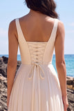 White A-Line Pleated Chiffon V-Neck Sweetheart Midi Wedding Dress