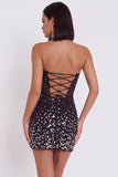 Black Bodycon Corset Strapless Short Cocktail Dress with Rhinestone