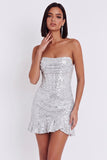 Silver Corset Bodycon Strapless Short Cocktail Dress with Ruffles