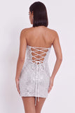 Silver Corset Bodycon Strapless Short Cocktail Dress with Ruffles