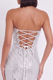 Silver Corset Bodycon Strapless Short Cocktail Dress with Ruffles