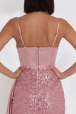 Pink Corset Spaghetti Straps Bodycon Short Cocktail Dress with Sequins