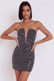 Black Bodycon Tulle Strapless Sequins Short Cocktail Dress