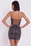 Black Bodycon Tulle Strapless Sequins Short Cocktail Dress