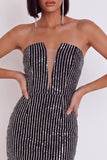 Black Bodycon Tulle Strapless Sequins Short Cocktail Dress