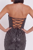 Black Bodycon Tulle Strapless Sequins Short Cocktail Dress