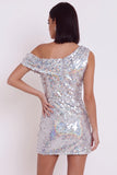 Sparkly Silver Asymmetrical One Shoulder Sequins Bodycon Short Cocktail Dress