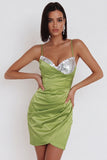 Dusty Sage Bodycon Ruched Strapless Short Cocktail Dress with Sequins