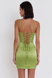 Dusty Sage Bodycon Ruched Strapless Short Cocktail Dress with Sequins