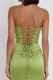 Dusty Sage Bodycon Ruched Strapless Short Cocktail Dress with Sequins