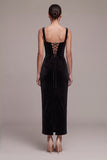Black Sheath Long Sweetheart Velvet Dress with Rhinestone