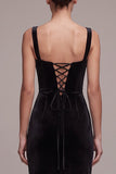 Black Sheath Long Sweetheart Velvet Dress with Rhinestone