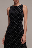 A-Line Black Round Neck Maxi Velvet Dress