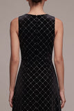 A-Line Black Round Neck Maxi Velvet Dress