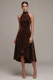 Coffee Halter High-Low A-Line Velvet Dress with Beading